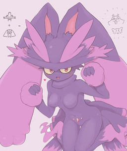 arm_tuft blush breasts clothing featureless_breasts featureless_crotch female fur fusion hat headgear headwear heart_symbol knock-kneed long_ears navel open_mouth pink_body pink_fur pokemon_fusion purple_body purple_fur purple_skin red_eyes ribs solo tuft witch_hat wrist_tuft yellow_sclera nintendo pokemon akita canid canine canis domestic_dog generation_4_pokemon generation_8_pokemon ghost greedent humanoid lagomorph leporid lopunny mammal mismagius morpeko pokemon_(species) spirit spitz 2020 hi_res portrait three-quarter_portrait
