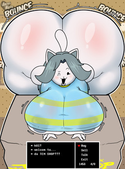 anthro ass_up big_breasts big_butt blush bouncing_butt breasts butt female fur greeting_viewer huge_breasts huge_butt hyper hyper_butt inviting looking_at_viewer one_eye_closed solo tail text thick_thighs white_body white_fur wide_hipped_anthro wide_hipped_female wide_hips wink winking_at_viewer jacky-arts undertale undertale_(series) temmie_(undertale) tem absurd_res english_text hi_res