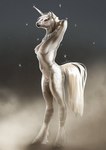 anthro areola blonde_hair breasts feet female hair horn nipples nude simple_background solo standing toes safiru mythology equid equine mammal mythological_creature mythological_equine unicorn 2022 digital_media_(artwork) hi_res