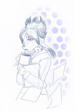 5_fingers anthro beverage biped clothed clothing coffee coffee_mug container cup eyebrow_through_hair eyebrows eyelashes female fingers floppy_ears folder front_view fully_clothed fur hair halftone_background holding_container holding_cup holding_object iris long_hair markings open_mouth paper pattern_background pupils short_fur simple_background snout solo spots spotted_body spotted_fur standing tongue tongue_out translucent translucent_hair vaporeon249 kara_resch canid canine canis dalmatian domestic_dog mammal 2012 blue_and_white graphite_(artwork) halftone monochrome traditional_media_(artwork)