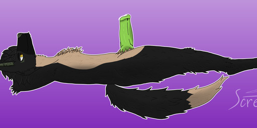 anthro black_body black_fur bodily_fluids ear_tuft erection fur furry_tail genital_fluids genitals green_penis lying male on_back penis precum side_view solo tail tan_body tan_fur thick_penis tuft yellow_eyes screpter the_nature_of_predators chado_(chaddyboy) mammal marsupial yotul_(the_nature_of_predators) absurd_res hi_res watermark