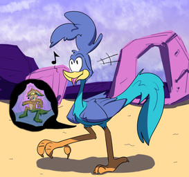 ambiguous_gender anthro anthro_prey blep blue_body blue_feather_hair blue_feathers bodily_fluids duo extreme_size_difference feathers feet feral feral_pred folded_wings happy inside_stomach larger_pred long_tail macro macro_pred male musical_note musical_symbol nervous oral_vore orange_talons organs outside predator/prey role_reversal size_difference soft_vore stomach stomach_acid symbol tail talons toes tongue tongue_out toony unwilling_prey vore wings r0yalblue cartoon_network looney_tunes warner_brothers road_runner_(looney_tunes) wile_e._coyote avian bird canid canine canis coyote cuculiform mammal new_world_ground_cuckoo roadrunner digital_media_(artwork)