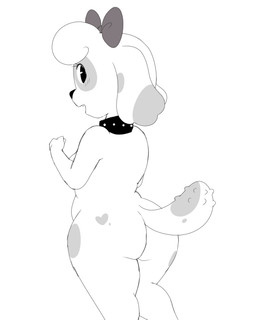 accessory anthro belly big_butt biped blush bow_(feature) bow_accessory bow_ribbon breasts butt butt_focus centered_hair_bow collar collar_only curly_hair eye_markings eyelashes female fist floppy_ears fluffy_ears grey_tail hair hair_accessory hair_bow hair_ribbon heart_(marking) humanoid_hands looking_at_viewer looking_back markings nude open_mouth open_smile raised_arm rear_view ribbons short_hair side_boob simple_background slightly_chubby smile solo spots spotted_body spotted_markings spotted_tail standing studded_collar studs tail tail_markings tail_ridge white_background wide_eyed wide_hips scribs03 friendship_is_magic hasbro my_little_pony dot_(scribs03) fan_character canid diamond_dog_(mlp) mammal 2017 black_and_white digital_drawing_(artwork) digital_media_(artwork) monochrome portrait three-quarter_portrait