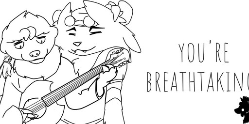 anthro duo electric_guitar gift guitar male male/male musical_instrument plucked_string_instrument shy smile string_instrument dibillboard daks leo_(dibillboard) american_opossum badger honey_badger mammal marsupial mustelid musteline monochrome