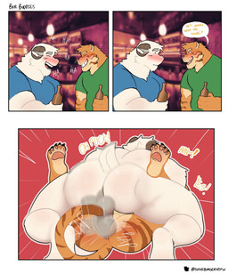 2_horns 4_fingers 5_fingers anal anal_penetration anthro bar beverage blue_clothing blue_shirt blue_topwear blurred_background blush bovid_horn brown_stripes bubble caprine_horn clothing dialogue dot_eyes drunk drunk_bubble duo exclamation_point eye_contact eyes_closed fingers from_front_position fur genitals green_clothing green_shirt green_topwear holding_beer holding_beverage holding_object horn interspecies inviting_to_sex laugh looking_at_another male male/male male_penetrated male_penetrating male_penetrating_male markings mating_press moan motion_blur muscular muscular_anthro muscular_male nude_anthro open_mouth orange_body orange_fur pawpads penetration penile penile_penetration pink_pawpads plap question_mark rear_view red_background sex shirt side_view simple_background simple_eyes small_tail sound_effects speech_bubble striped_arms striped_body striped_fur striped_legs striped_markings striped_tail stripes substance_intoxication tail tail_markings talking_to_another text tiptoes topwear whisker_spots white_body white_fur baconbearart bovid caprine felid goat mammal pantherine tiger 2024 comic english_description english_text hi_res multiple_scenes