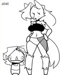 anthro breasts clothing duo female fur hair larger_female male navel simple_background size_difference smaller_male tail topwear underwear white_background jxzuke vivi_(vivzlover) canid canine canis human mammal wolf hi_res meme monochrome sketch