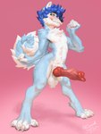 anthro big_penis blue_body blue_fur femboy fur genitals huge_penis knot male nude penis solo ewademar shibyo felix_(shibyo) canid canine canis domestic_dog husky mammal nordic_sled_dog spitz wolf 3:4 absurd_res hi_res