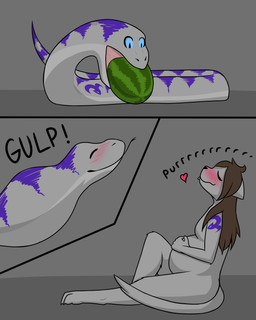 anthro belly blush female food fruit fur hair melon plant simple_background solo text watermelon frmcast351 lucy_(frmcast351) demon domestic_cat felid feline felis mammal 2019 4:5 absurd_res digital_media_(artwork) english_text hi_res