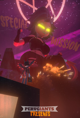 advertisement anthro big_breasts black_hair breasts city clothed clothing destruction explosion female hair hell macro male patreon_ad poster rampage red_body red_skin size_difference smaller_male solo pervertedgiants hellaverse helluva_boss millie_(helluva_boss) demon imp 3d_(artwork) absurd_res blender_(artwork) digital_media_(artwork) hi_res huge_filesize promotional_material