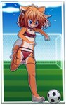 adolescent anthro ball black_nose blush bra brown_hair camel_toe clothed clothing collar countershading female fur hair lingerie midriff navel negligee open_mouth outside panties raised_leg red_bra red_clothing red_panties red_underwear soccer_ball soccer_net solo underwear underwear_only young young_female sicmop aniko_rose canid canine canis domestic_dog mammal shiba_inu spitz 5:8 hi_res