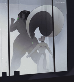 anal anal_vore anthro anthro_pred anus balls bathroom butt duo fur genitals male male/male male_penetrated nude penetration shower size_difference smile tail vore vivvanne grayhypolf mammal mephitid skunk animated hi_res