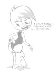 adolescent anthro butt clothed clothing dialogue female hair looking_back one-piece_swimsuit simple_background skimpy solo swimwear text white_background young young_anthro scobionicle99 disney ducktales ducktales_(2017) lena_(ducktales) anatid anseriform avian bird duck english_text monochrome