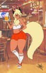 2020 :3 absurd_res alcohol anthro beer beverage big_butt blonde_hair blue_eyes bottomwear brown_nose bulge butt chest_tuft clothing detailed_background dolphin_shorts eeveelution femboy femboy_hooters flareon fluffy fluffy_tail footwear fur generation_1_pokemon hair hand_on_hip hi_res inside koriand_wildfire long_tail male markings midriff mole_(marking) narrowed_eyes navel nintendo orange_body orange_fur pokemon pokemon_(species) rabbink shirt shoes short_hair shorts signature sneakers socks solo tail thick_thighs topwear tuft waiter wide_hips