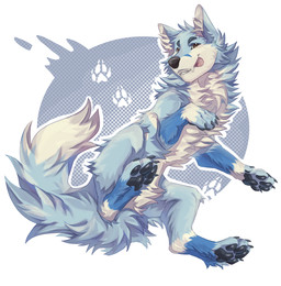 action_pose black_toe_claws blue_body blue_fur feral fur male pose solo teeth tongue tongue_out white_body white_fur aluan akito_(akitoe) canid canine fox mammal hi_res