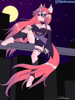 anthro city clothing dress female horn night solo suit synthwave caliluminos hasbro my_little_pony mythology equid equine horse mammal mythological_creature mythological_equine pony unicorn absurd_res hi_res signature