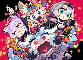 blonde_hair breasts card chibi clothing coin eyes_closed female fool's_hat gesture gloves green_eyes group hair hand_gesture handwear hat headgear headwear holding_coin holding_object looking_at_viewer open_mouth purple_hair shocked simple_background smile tongue tongue_out v_sign gashi-gashi hololive vtuber okayu_nekomata omaru_polka shirogane_noel usada_pekora animal_humanoid cat_humanoid felid felid_humanoid feline feline_humanoid human humanoid lagomorph lagomorph_humanoid leporid_humanoid mammal mammal_humanoid rabbit_humanoid 2023 digital_media_(artwork) hi_res