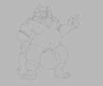 anthro balls_expansion balls_outline big_bulge body_hair bulge chest_hair clothing detailed_bulge expansion facial_hair fangs genital_expansion genital_outline growth heavy_balls horn huge_bulge legwear legwear_only low_contrast male male_anthro markings nipples onomatopoeia overweight overweight_anthro overweight_male pubes solo sound_effects teeth text robustidol elaz canid canine canis mammal wolf animated black_and_grey english_text greyscale monochrome no_sound short_playtime webm