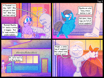 ambiguous_feral ambiguous_gender ambiguous_humanoid anus baby_talk bag balls blonde_hair blue_body blue_fur building clothed clothed_humanoid clothing crotch_breasts dialogue female female_feral feral fur genitals grey_hair grey_tail hair holding_object male male_feral neonate nipples on_hind_legs open_mouth outside purple_body purple_fur tail text trash_bag young young_ambiguous young_feral spacefluff fluffy_pony fluffy_pony_(species) humanoid mammal 2022 4:3 comic digital_media_(artwork) english_description english_text hi_res