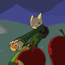 anthro apple backpack female fire fireball food fruit magic plant solo electromancer bethesda_game_studios microsoft oblivion prequel_adventure the_elder_scrolls katia_managan felid khajiit mammal 1:1 2011