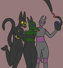 ambiguous_gender anthro drone dronification female flat_chested green_body group latex latex_transformation liquid_latex male transformation trio willing_transformation trinitite alban_(trinitite) lyto_(trinitite) tory_(trinitite)
