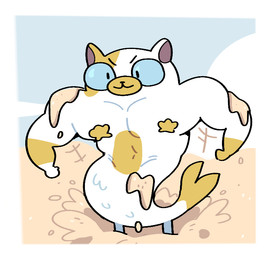 :3 ambiguous_gender anthro beach detailed_background fur muscular sand smile solo split_form visual_gag white_body white_fur discount-supervillain adventure_time cartoon_network fionna_and_cake_(franchise) cake_the_cat domestic_cat felid feline felis mammal marine merfolk digital_media_(artwork)