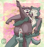 5_fingers 5_toes ahegao animal_genitalia anthro anthro_on_anthro anthro_penetrated anthro_penetrating anthro_penetrating_anthro areola arm_around_shoulders ball_tuft balls black_nose blue_eyes bodily_fluids breasts butt carrying_another carrying_partner claws cum cum_in_pussy cum_inside cum_on_balls duo ejaculation eye_scar eyes_closed facial_scar feet female female_penetrated finger_claws fingers fur genital_fluids genitals grey_body grey_fur hairy_pussy hand_on_butt holding_both_legs holding_butt holding_leg holding_legs_up holding_own_legs_up humanoid_feet humanoid_hands knot_root knotting legs_up looking_pleasured male male/female male_penetrating male_penetrating_female multicolored_body multicolored_fur nipples nude open_mouth open_smile orgasm penetration penile penile_penetration penis penis_in_pussy pink_areola pink_nipples plantigrade pubes pussy retracted_sheath reverse_stand_and_carry_position scar sex sheath smile stand_and_carry_position standing standing_sex tail tan_body tan_fur toes tongue tongue_out tuft two_tone_body two_tone_fur vaginal vaginal_knotting vaginal_penetration sammyc96 beastars juno_(beastars) legoshi_(beastars) canid canine canis mammal wolf 2023 digital_media_(artwork) hi_res signature