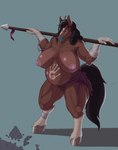 anthro athletic athletic_anthro belly big_belly big_breasts bodypaint breasts female group hair hand_print hooves huge_breasts macro melee_weapon muscular muscular_anthro muscular_female pecs pecs_with_breasts polearm pregnant pregnant_anthro pregnant_female spear tail weapon worship dominismortis equid equine horse human mammal hi_res