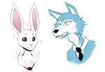 adam's_apple anthro black_nose bodily_fluids brown_eyes clothed clothing duo female fur long_neck male necktie nervous simple_background smile snout sweat white_body white_fur dingotk beastars haru_(beastars) legoshi_(beastars) canid canine canis domestic_rabbit dwarf_rabbit lagomorph leporid mammal oryctolagus rabbit wolf 2020