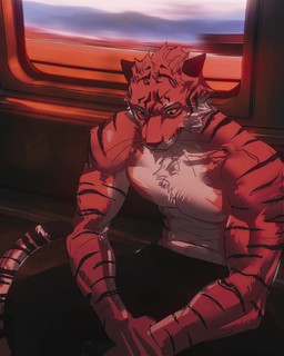 anthro facial_scar glowing glowing_markings looking_at_viewer looking_down male male/male markings muscular muscular_anthro muscular_male ominous on_train pose red_eyes scar solo striped_body stripes kcokaine neko_kokutan jujutsu_kaisen sukuna_(jujutsu_kaisen) yuji_itadori animal_humanoid felid felid_humanoid feline humanoid mammal mammal_humanoid pantherine pantherine_humanoid tiger tiger_humanoid 2d_animation 4:5 absurd_res animated colored detailed digital_drawing_(artwork) digital_media_(artwork) hi_res motion_tweening short_playtime sound