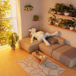 after_vore anthro coffee_table digestion eyes_closed female floor furniture keeling plant rug sleeping solo table tree vore wood wood_floor lorenzopilot15ra 1:1 hi_res