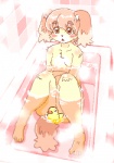 anthro arms_in_water bath bath_toy bent_legs blush brown_eyes chest_tuft convenient_censorship female fully_submerged_tail fur inside kemono knees_out_of_water legs_out_of_water nude open_mouth partially_submerged rubber_duck solo submerged_arms submerged_legs submerged_tail tail tuft water kin-shun itou_sora canid canine canis domestic_dog inanimate_object mammal digital_media_(artwork) low_res