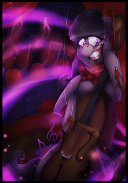 abstract_background black_border blood blood_in_mouth bodily_fluids body_horror border bow_(feature) bow_tie bowed_string_instrument cello creepy_face creepy_smile female feral forced_smile hook musical_instrument musical_note musical_symbol purple_eyes smile solo string_instrument symbol cloud8doesstuff creepypasta friendship_is_magic hasbro my_little_pony octavia_(mlp) equid equine horse mammal pony 2019 absurd_res hi_res watermark