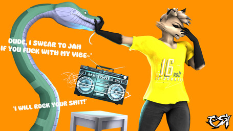 ambiguous_gender anthro black_body black_fur black_highlights bottomwear brown_body brown_fur brown_hair clothed clothed_anthro clothed_male clothing denim denim_bottomwear denim_clothing dialogue duo electronics feral fur green_body hair highlights_(coloring) hypnotic_eyes jeans male multicolored_body multicolored_fur multicolored_hair pants radio ringed_eyes shirt t-shirt text topwear two_tone_body two_tone_fur two_tone_hair white_body psikokinetic sharkstuff_(modeler) warfaremachine_(modeler) the_jungle_book kaa_(jungle_book) psiko_(psikokinetic) canid canine canis jackal mammal python reptile scalie snake 16:9 2023 3d_(artwork) absurd_res digital_media_(artwork) english_text hi_res source_filmmaker_(artwork) widescreen male_(lore)