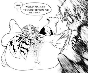 anthro anus big_clitoris black_fingernails black_nails black_toenails bodily_fluids butt clitoris clothing colored_nails duo erection erection_under_clothing feet female fingernails genital_fluids genitals inner_labia large_labia_minora long_inner_labia lying male male/female nails offering_sex on_back pubes short_tail slightly_chubby slightly_chubby_female spit-take spread_butt spread_legs spread_vulva spreading tail text toenails toes urethra vaginal_fluids vulva delicious_in_dungeon chilchuck_tims leed_(delicious_in_dungeon) mammal orc orc_(delicious_in_dungeon) pig_orc suid suine english_text