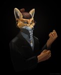 anthro beard clothing detailed_fur ear_piercing eyebrow_piercing eyewear facial_hair facial_piercing fur glasses half-closed_eyes male narrowed_eyes piercing solo suit arctil-noddedur canid canine fox mammal absurd_res detailed hi_res icon