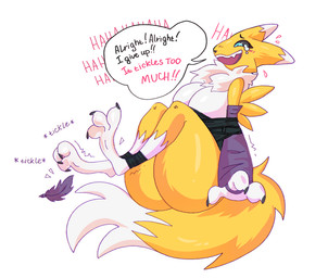 anthro bdsm bodily_fluids bondage bound breasts bursting butt crying crying_laughing feathers feet female forced helpless laugh paws restrained solo struggling suppressed tears tears_of_joy teasing tickle_(sound_effect) tickle_fetish tickle_torture tickling toes torture bandai_namco digimon digimon_(species) renamon