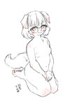 anthro black_nose blush breasts clasped_hands duochrome eyewear female floppy_ears glasses hands_on_legs kemono kneeling looking_at_viewer navel nipples nude shoulder_length_hair sitting slightly_chubby solo tinted tuft yanamosuda canid canine canis domestic_dog mammal 2020 2:3 hi_res sketch