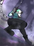 anthro boots bra breasts cleavage clothed clothing combat_boots crouching ear_tuft exposed_bra female footwear glint green_hair gun hair hime_cut hoodie inner_ear_fluff knee_pads lens_flare leopard_spots low-angle_view mint_hair multicolored_hair partially_unzipped ranged_weapon shoes smoke solo spots topwear track_jacket tuft two_tone_hair underwear unzipped_jacket weapon hexxysnep zastava_arms amy_kavinskaya felid mammal pantherine snow_leopard digital_media_(artwork) hi_res shaded