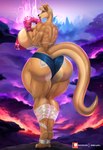 anthro biped breasts butt crossgender female hair hi_res kangaroo kao_(kao_the_kangaroo) looking_at_viewer looking_back macropod mammal marsupial mrxrayfire muscular muscular_female pupils smile thick_thighs