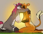 anthro big_breasts breasts duo female female/female holding_breast horn hug huge_breasts hugging_another nude spots hedax pasia bovid bovine cattle mammal