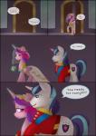 2016 absurd_res clothed clothing comic cutie_mark dialogue door dress duo english_text equid equine eye_contact feathered_wings feathers female feral flower friendship_is_magic fur hair hasbro hi_res horn inside looking_at_another magic male mammal multicolored_hair my_little_pony mythological_creature mythological_equine mythology oouichi pink_body pink_fur plant princess_cadance_(mlp) purple_eyes shining_armor_(mlp) text unicorn uniform white_body white_fur winged_unicorn wings