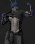 5_fingers abs anthro belt biped black_body black_skin blue_body blue_skin bottomwear clothed clothing clothing_lift denim denim_bottomwear denim_clothing fingers flexing front_view grey_background humanoid_hands jeans looking_at_viewer male muscular muscular_anthro muscular_male nipples open_bottomwear open_clothing open_pants pants partially_clothed shirt shirt_lift simple_background solo standing topwear white_body white_skin unknown_artist power_rangers doggie_kruger canid canine mammal compression_artifacts digital_media_(artwork) portrait three-quarter_portrait