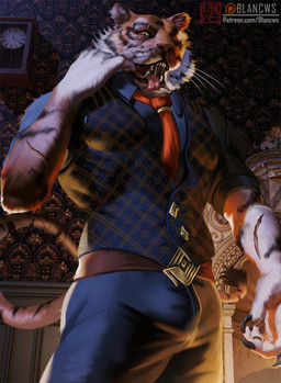 anthro belt biped black_body black_fur black_stripes bodily_fluids bottomwear bulge clock clothed clothing eye_scar facial_scar fully_clothed fur inside low-angle_view male muscular muscular_anthro muscular_male necktie open_mouth orange_body orange_fur pants pose saliva scar shirt solo standing striped_body striped_fur stripes tail teeth text tongue tongue_out topwear vest whiskers white_body white_fur blancws epic_games fortnite oscar_(fortnite) felid mammal pantherine tiger 2025 absurd_res digital_media_(artwork) hi_res url