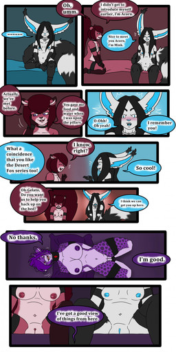 anthro bed blush bound breasts collar cuff_(restraint) dialogue diamonds_(suit) female first_person_view furniture genitals group hogtied kneeling_position low-angle_view lying on_back pillow posture_collar restraints suit_symbol tail text trio vulva tatsuchan18 mink_(tatsuchan18) bassariscus giraffe giraffid mammal procyonid ring-tailed_cat rodent sciurid tree_squirrel absurd_res comic english_text hi_res multiple_scenes
