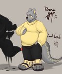 anthro black_body clothed clothing duo footwear fur gem grey_body grey_fur male overweight shoes star_eyes tattoo demonrat carol_lusado_(demonrat) bear goo_creature hybrid lizard mammal monster reptile scalie absurd_res hi_res