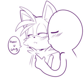 anthro bedroom_eyes blush dialogue duo eyes_closed interspecies kissing kissing_cheek male male/male narrowed_eyes seductive speech_bubble text unknown_artist sega sonic_the_hedgehog_(series) anon miles_prower canid canine fox mammal english_text