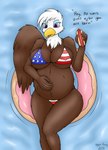 5_fingers american_flag american_flag_bikini anthro beak belly big_belly big_breasts bikini biped black_eyebrows blue_bikini_top blush bottomwear breasts brown_body brown_feathers brown_wings cleavage clothed clothing curvy_figure dialogue eyebrows eyelashes feathered_wings feathers female fingers flag flag_bikini flag_clothing flag_print flag_swimwear floatie food fully_clothed hand_on_belly holding_belly holding_food holding_object hot_dog inflatable lying midriff multicolored_body multicolored_feathers nipple_outline non-mammal_breasts on_back open_beak open_mouth pattern_bikini pattern_clothing pattern_swimwear pink_tongue pregnant pregnant_anthro pregnant_female print_bikini print_clothing print_swimwear purple_eyes red_bikini red_clothing red_swimwear skimpy skimpy_bikini solo string_bikini striped_bikini striped_clothing striped_swimwear stripes swimwear text thick_thighs tongue topwear two-piece_swimsuit two_tone_body two_tone_feathers under_boob united_states_of_america voluptuous water white_bikini white_body white_clothing white_feathers white_swimwear wide_hips wings yellow_beak gyro-furry patricia_(barn-flakes) accipitrid accipitriform avian bald_eagle bird eagle sea_eagle 2016 absurd_res dated digital_media_(artwork) english_text hi_res shaded signature