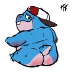 blue_body blush butt clothing green_eyes hat headgear headwear male overweight overweight_male semi-anthro simple_background sitting white_background trashtoonz bucket_(trashtoonz) amphibian frog 1:1 2020 hi_res