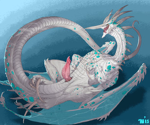animal_genitalia animal_penis blue_background blue_crystal blue_membrane claws crystal erection feral genitals gradient_background light long_nails long_tail lying male membrane_(anatomy) on_back penis ridges rostrum scales simple_background solo spikes spikes_(anatomy) tail tailbutt teeth tongue tongue_out white_body white_scales wings yellow_eyes morenor flight_rising mythology larynkir dragon mythological_creature mythological_scalie ridgeback_dragon scalie 2018 colored digital_drawing_(artwork) digital_media_(artwork) lighting shaded signature