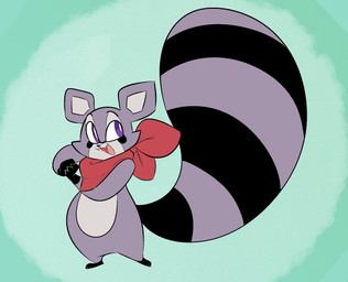 anthro big_tail cute_fangs fangs huge_tail kerchief kerchief_only male markings mostly_nude neckerchief neckerchief_only neckwear open_mouth purple_eyes red_kerchief red_neckerchief ring_(marking) ringed_tail solo striped_markings striped_tail stripes tail tail_markings teeth zitoisneato indigo_park rambley_raccoon mammal procyonid raccoon aliasing digital_media_(artwork) hi_res
